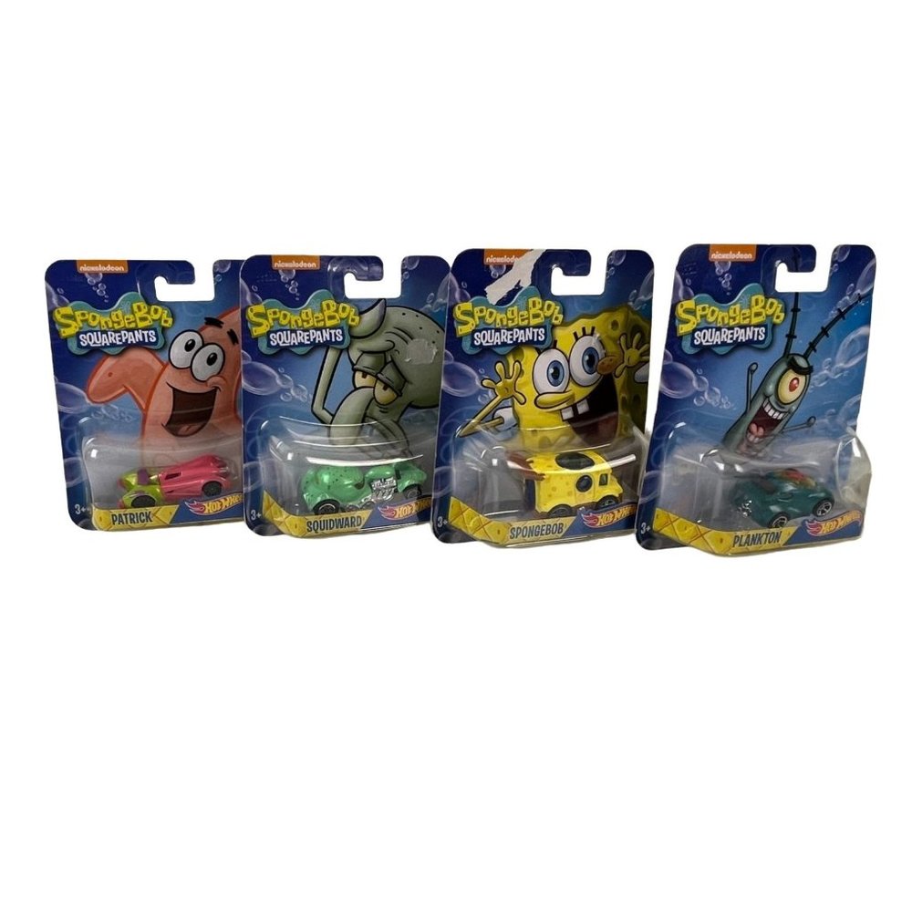 Set of 4, Spongebob Squarepants Hot Wheels Nickelodeon Cars, Patrick, Squidward,